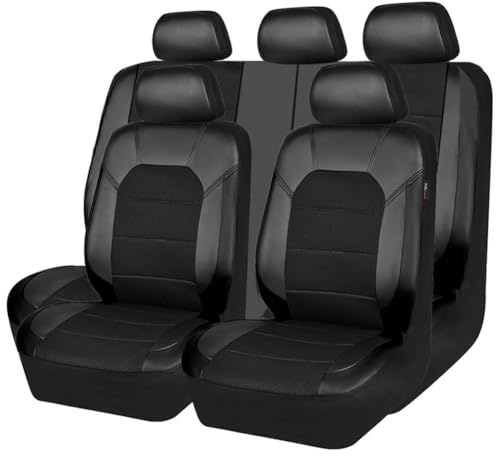 LYNYQ Auto Sitzbezüge Set für SEAT Leon/Leon ST KL 5F 1T 1M 2016-2019 2020 2021 2022 2023 2024 2025, PU Leder Bequem Schonbezüge Atmungsaktiv rutschfest Sitzschoner Innenraum Zubehör,A-Black