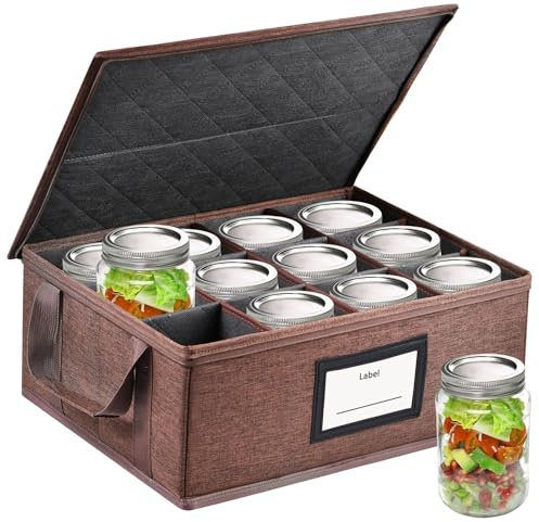Geliwosy Einmachglas-Aufbewahrungsbehälter, 473 ml, stabile Einmachglas-Boxen, Organizer, faltbar mit Trennwänden, für 12 Pint Einmachgläser, Heimkonservenbedarf (Quart)