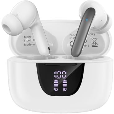 Wireless Earbuds for Samsung Galaxy S25 S24 Ultra, Bluetooth 5.3 Headphones Bass Stereo Noise Canceling Ear Buds with Mic LED Display, IPX7 Waterproof in Ear Earphones for Phone Laptop Sports Workout