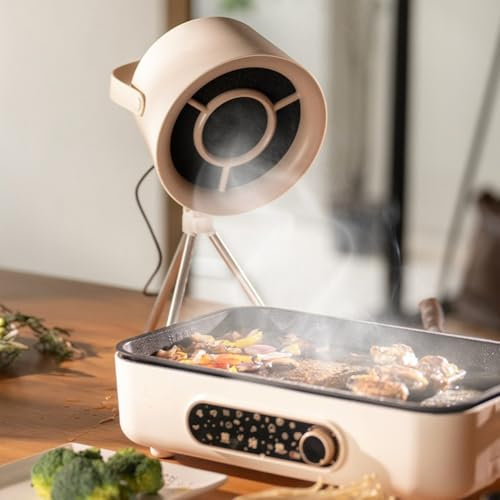 Campana de estufa portátil, campana de cocina de escritorio, ventilador doméstico, 3 ventiladores de extracción de velocidad del viento, recargable por USB para cocina, olla caliente, parrilla (blanco