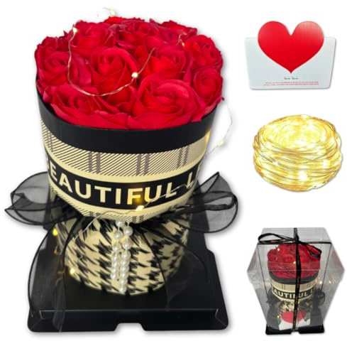 Regalo Rosa Luxus Rosen Blumenstrauß mit LED-Beleuchtung in Geschenkverpackung – Ewige Rosen Geschenk für Frau, Freundin, Haar – Perfekt für Valentinstag, Weihnachten & Hochzeit