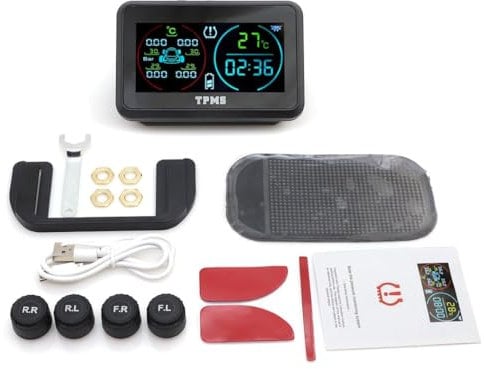 Avutrel TPMS Sistema De Monitoreo De PresióN De NeumáTicos Solar InaláMbrico Monitor De PresióN De NeumáTicos con 4 Sensor Presion Neumaticos 5 Modos De Alarma para Coche SUV Furgoneta
