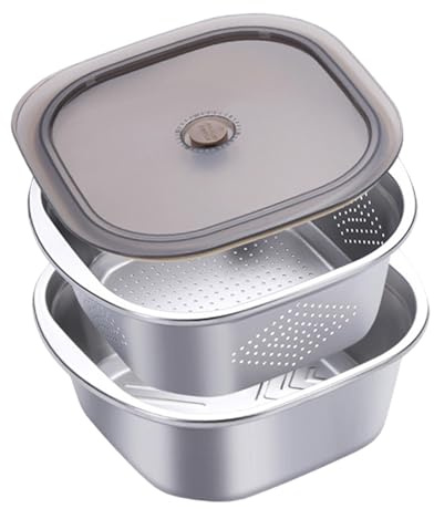 Sharplace Sieb-Set für die Küche, Edelstahl-Küchensieb, Nudelsieb, Abtropfsieb, Salatschüssel, Funktionelle Ausgießhilfe für Nudeln, Obst, Reis, Gemüse, spülmaschinenfest, Gerste, 3600 Ml