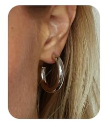 Creolen Gold Groß Damen Silber Leicht Hypoallergen Ohrringe Creolen 40MM | Vergoldet Wasserfest Medizinische Chirurgenstahl Edelstahl Ohrringe Breit Klobige Gross Dicke Hohle Röhren Creolen Schmuck