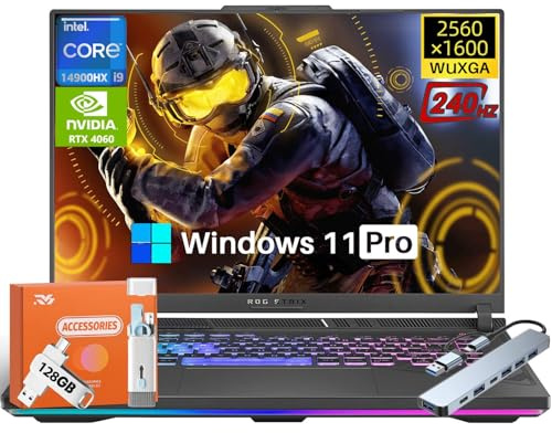 ASUS Ordinateur portable de jeu ROG Strix G16, 16 ROG Nebula QHD+ 240Hz WQXGA (16:10), Intel 24-Core i9-14900HX, GeForce RTX 4060, 64 Go DDR5, 1 To SSD, rétroéclairage RVB, Wi-Fi 6E, Win11 Pro, avec
