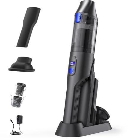 Bagotte Handheld Vacuum Cordless, Rechargeable Handheld Vacuum Cleaner with 20kPa Strong Suction, 35 Mins Run Time, LED Display, Crevice Tool & Brush for Car Home
