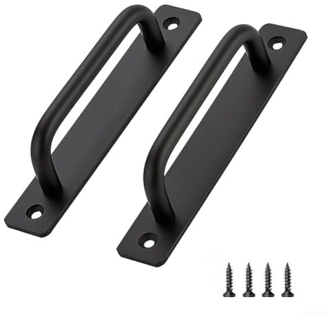 babominimer Lot de 2 poignées de porte coulissante en alliage d'aluminium noir - 128 mm d'écart entre les trous - Longueur : 148 mm - Avec vis pour portes de grange, portail, abri de jardin, placard