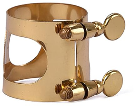 Goldener Saxophonpfeifenclip C57 mit Doppelschrauben für Tenorsaxophon | Messing, Elegante Feine Gravur, Flexible Fixierung, für Bakelit Tenorinstrumente mit Fallendem E