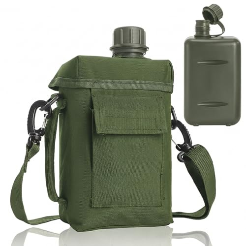 ZOOFOX Tactical Water Bottle with Sleeve, Half Gallon Large Military Canteen with Strap, Plastic Army Canteen for Hiking Backpacking Camping Survival