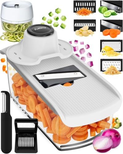 Fullstar Pro - 11-in-1 Mandoline Vegetable Slicer, Julienne Cutter & Grater | Food Onion & Potato Slicer - Veg Spiralizer, Cheese Grater - Fast & Safe with Finger Guard, Safety Glove (11-in-1, White)