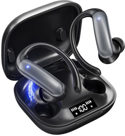 Kopfhörer Kabellos Bluetooth 6.0 in Ear Kopfhörer Sport 32Std 3D-Stereo Tiefer Bass Earpods mit Verstellbare Ohrhaken, Komfortabel, Fester, für Ohrhörer Gym Joggen, Noise Cancelling(Schwarz)