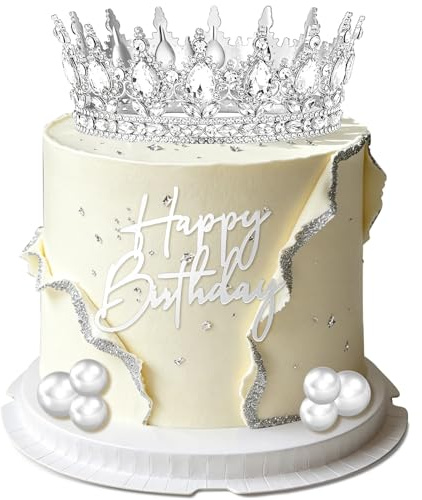 Krone für Torte, 8 Stück Tortendeko Krone mit Tortendeko Kugeln, Happy Birthday Tortendeko, Krones Kuchen Deko für Geburtstage, Hochzeiten, Partys, Jubiläen (Silber)