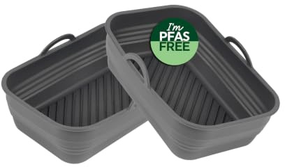 Salter Silicone Collapsible Air Fryer Baskets - Set of 2, Dishwasher Safe, Reusable Airfryer Accessories, Handles for Lifting, Easy Store, Dual Drawer Compatible, Stain and Odour Resistant