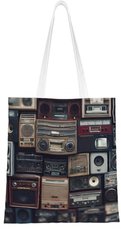 MXZERFKGLA Tote Bag Reusable Shopping Bags Vintage Wall of Radio Boombox Tote Bag Grocery Bags Casual Shoulder Handbag