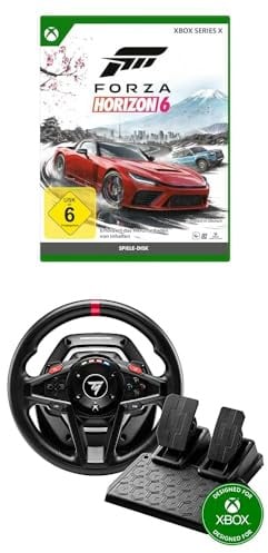Forza Horizon 6 Xbox Series X (Disc) plus Thrustmaster T128 – Force Feedback Rennlenkrad, LED-Drehzahlanzeigen, Magnetische T2PM Pedale – Offiziell für Xbox X|S, One & PC