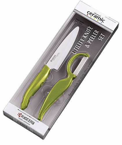 Kyocera Starter-Set, mit Küchenmesser und Sparschäler, weiße Zirkoniakeramik, grüner Kunststoff