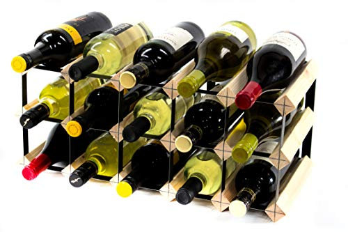 Classic 15 Bottle Pine Wood and Black Metal Wine Rack Ready Assembled