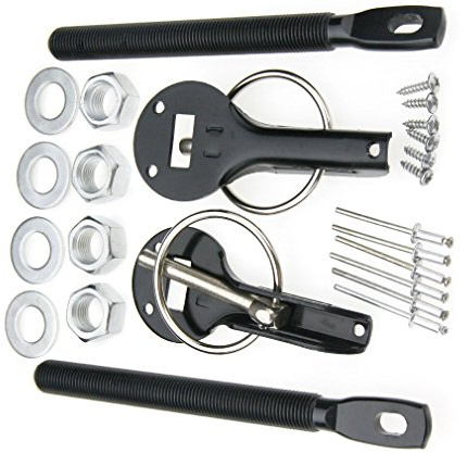 Kit di fissaggio per cofano auto con perni di bloccaggio, ganci e chiavi; in lega