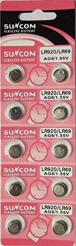 10 X AG6 LR920 371 SR920 LR69 SUNCOM ALKALINE BUTTON / COIN CELL SUNCOM BATTERIES WATCH BATTERIES by ZEEOX