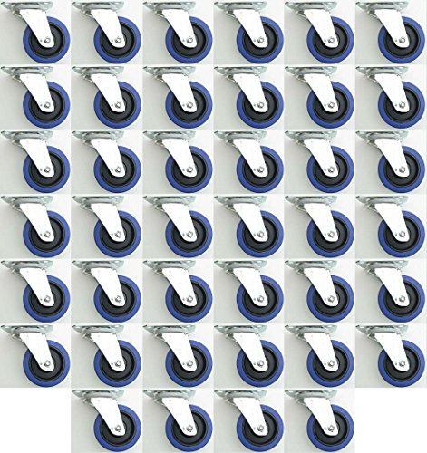 40 Stück 100mm Blue Wheels Lenkrollen Transportrollen, Elastik-Rad blau 180kg / Rad - INDUSTRIEQALITÄT (40 x Lenk)