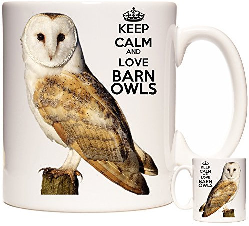 KAZMUGZ Barn Owl Mug, White Ceramic, Keep Calm and Love Barn Owls