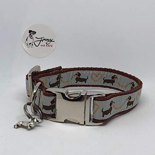 Jimmy und Katz Hundehalsband Dackel Teckel Silber 26-40cm x 2cm