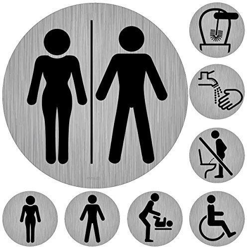 immi WC-Schilder-Set, 8 Toiletten-Aufkleber, Moderne Zeichen, 95mmØ