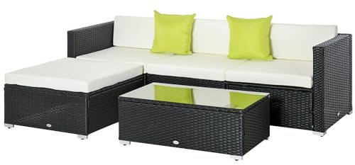 Outsunny 5 Pieces PE Rattan Garden Furniture Set with Cushions Black
