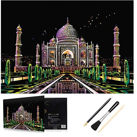 H HOMEWINS Kratzbilder für Erwachsene Kratzpapier Set Nachtansicht der Stadt 405 x 285 mm Wandbilder Kratzkunst Set mit Werkzeug (Taj Mahal)