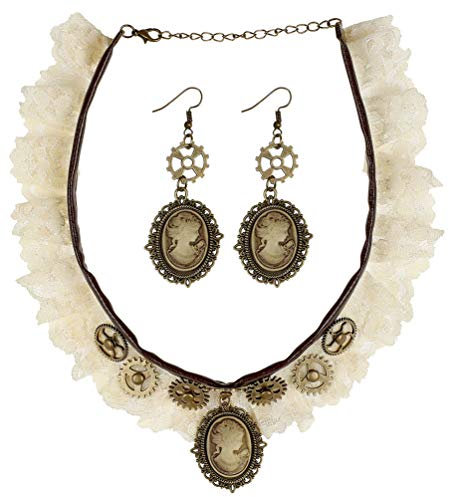 Karneval-Klamotten Set Steampunk Halsband aus Spitze und Ohrringe Steampunk-Schmuck