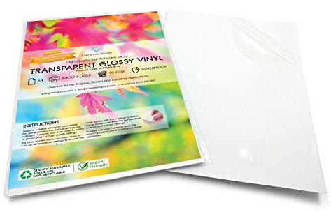 Evergreen Goods Ltd 10 Fogli A4 Carta adesiva lucida per stampanti, compatibile con stampanti inkjet e laser, carta adesiva vinilica trasparente e impermeabile per l'artigianato.