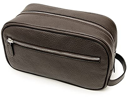 Maruse Trousse de toilette en cuir italien avec 2 fermetures à glissière pour homme et femme Fait main en Italie marron