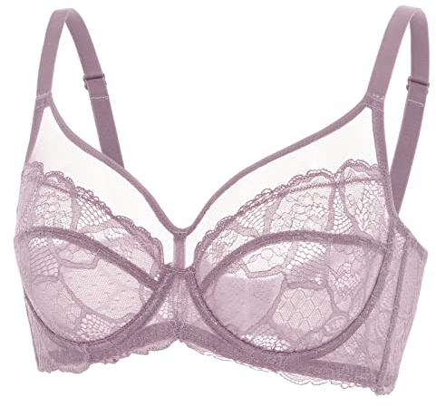 DOBREVA Femme Soutien Gorge Transparent avec Armature Minimiseur Dentelle Bralette Marron Rose 95B