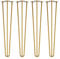 4 x Hairpin Legs with Floor Protector Feet & Screws - 61cm 3 Rod / 10mm, Gold Brass