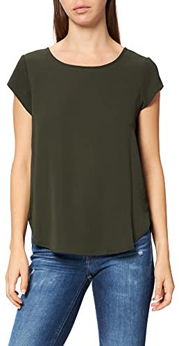 ONLY Damen Einfarbige Kurzarm Bluse Basic Rundhals Ausschnitt Blusen T-Shirt Blouse Oberteil ONLVIC, 15142784,Verde (Green Rosin),44