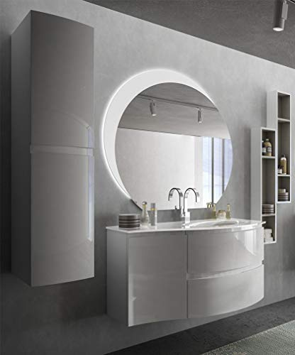 Meuble de salle de bain Vague blanc brillant, 104 cm, avec lavabo, armoires murales et miroir à LED