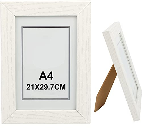 H HANSEL HOME Marco de Fotos 21 x 29.7 cm A4 Blanco Hecho de Madera Panel de Cristal Marco de Fotos para Decoracion Especial para Títulos Universitarios