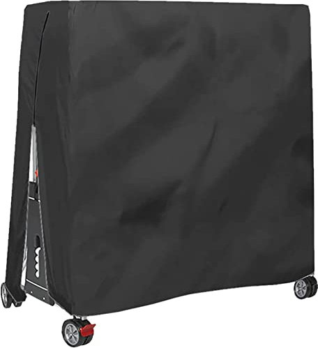 Amoyeric Housse de table de tennis de table, Étanche, Résistance au vent, Anti-UV, Robuste, Tissu Oxford, Bâche de protection, Fermeture éclair, Cordon réglable, Noir, 165 x 70 x 185 cm