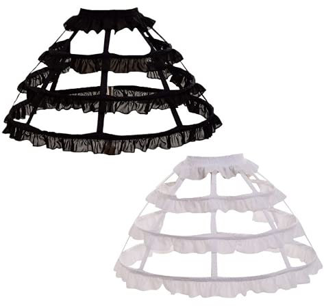 Linghe Hollow Lolita Short Birdcage Petticoat Elastische Taille 3 Creolen Plissee Rüschen A-Linie Hochzeit Cosplay Krinoline Unterrock (Weiß)