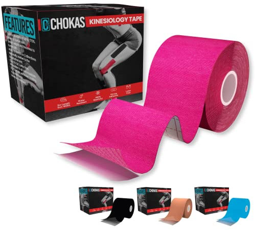 CHOKAS Kinesiology Tape 5m Roll, Elastic Therapeutic Sports Tape for Shoulder,Ankle,Elbow,Wrist,shin,Splints and Knee Support, Waterproof Physio Body Tape for Muscle Pain Relief, Boob Tape (Pink)