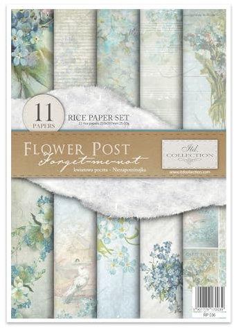 ITD Collection - Reispapier Kreativset A4 Decoupage Rice Paper Sheet 29,7 x 21 cm Serviettentechnik Mehrfarben (Flower Post Forget-me-not, RP036)
