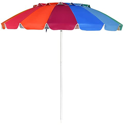 RELAX4LIFE Sombrilla de Jardín Desmontable Φ245cm con Ángulo Ajustable y Protección Solar UPF 50+, Sombrilla de Mercado Impermeable con Bolsa de Transporte para Jardín y Playa, Sin Base, Multicolor