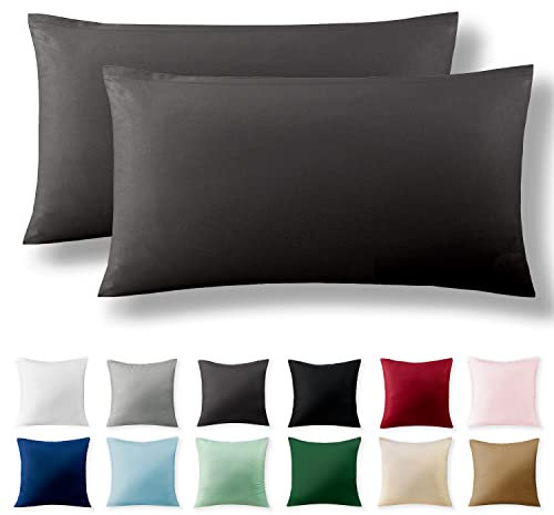 Alreya 2er-Set Renforcé Kissenbezug 40 x 80 cm - 100% Baumwolle mit YKK Reißverschluss, Superweicher Kopfkissenbezug 40x80, Kissenhülle, Anthrazit, nur Kissenbezug
