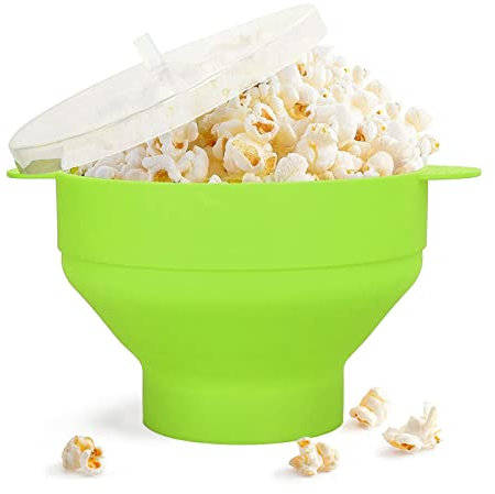 BuyWeek Mikrowelle Popcorn Maker, Faltbare Silikon Popcorn Schüssel Mikrowellen Heißluft Popcorn Popper mit Deckel für Zuhause Küche(Grün)