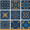 Boho Stoff Meterware Mandala Blumen Polsterstoff Marokkanischer Karo Dekostoff Bohemian Fliesen Drinnen Draußen Stoff Europäischer DIY Kunst Wasserdichter Stoff Blau Gelb 184 x 150 (HxB)