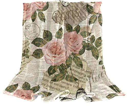 Fleecedecke Paris Zeitung Vintage für Couch Leicht Plüsch Fuzzy