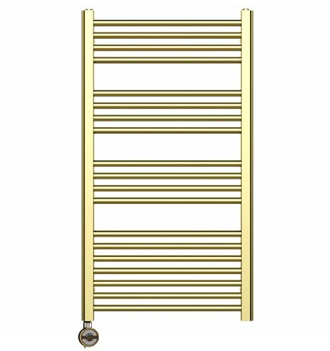 Myhomeware 500mm Wide Gold Electric Bathroom Towel Rail Radiator With Thermostatic Electric Element UK Pre-Filled (500 x 1000 mm (h))
