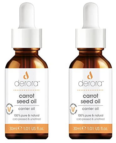 Derora Carrot Seed Oil | Nourishes Skin, Hair & Nails | 100% Pure & Natural | Cold Pressed & Unrefined | Antioxidant & Vitamin A, C & E Rich | Vegan & Cruelty Free (30ml x2)