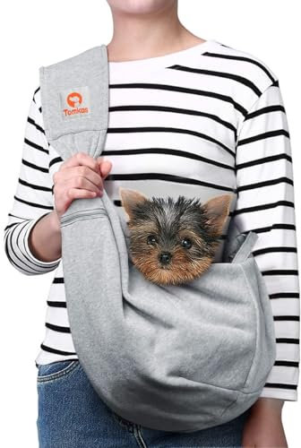 Tomkas Dog Carrier Sling - Pet Carrier for Small Dogs and Cats, Adjustable Strap, Zip Pocket, Snap Closure (Grey, M - Adjustable Strap Eu)