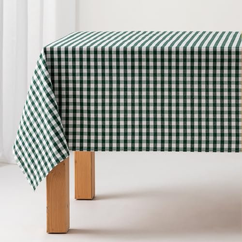 GAMUSI Tischdecke, schmutzabweisend, rechteckig, Vichy, Baumwolle, wasserdicht, 140 x 300 cm, Grün